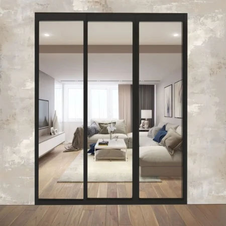 Двери купе с зеркалом серебро