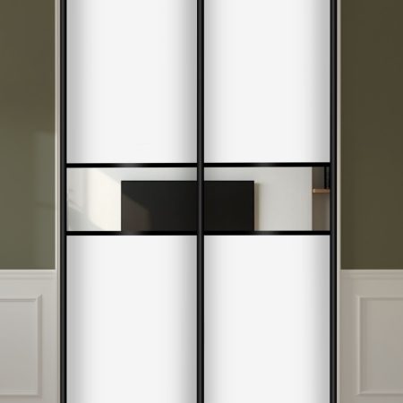 2 шт Двери-купе ЛДСП + вставка Зеркало Серебро + 2 горизонтальных делителя