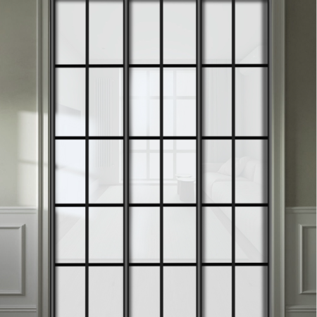 Составные двери-купе 3 шт. со стеклом optiwhite с плёнкой ORACAL