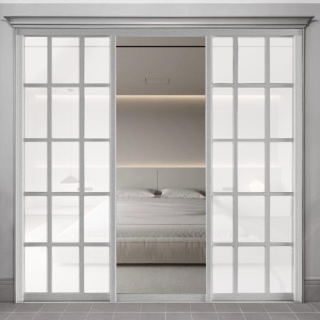 Составные двери-купе 2шт. Со стеклом optiwhite с плёнкой ORACAL и двухстороннем профилем Н